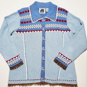 Storybook Knits Blue and Brown Cardigan Sweater
